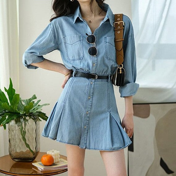 Womens Chic Denim Shirt Dress