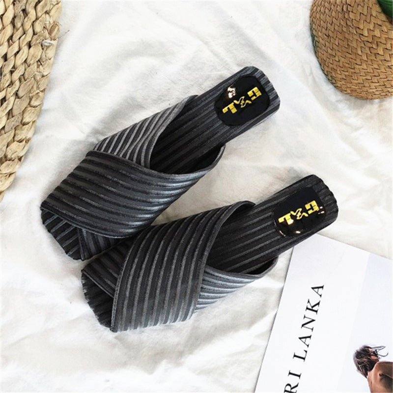 Summer New Style Korean Fashion Low Heel Sandals And Slippers