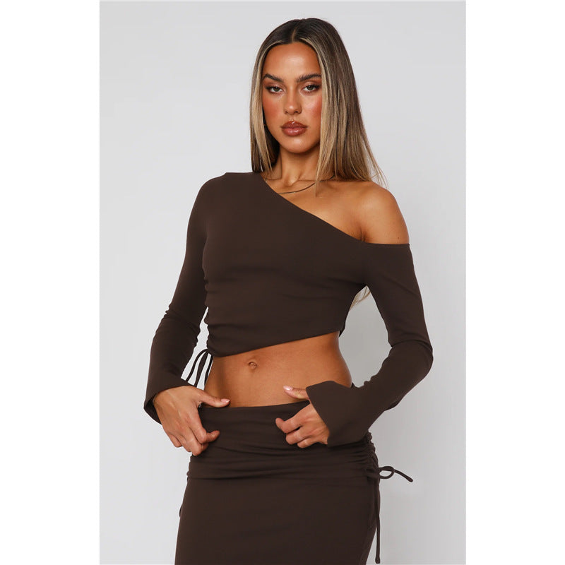 Women's Fashionable Off-shoulder Top And Skirt Two-piece Set