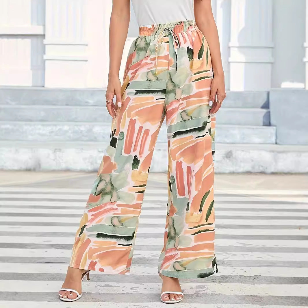 Women's Relaxed-fit Wide-leg Pants With Elastic Waist Soft Drape And A Luxurious High-end Vibe