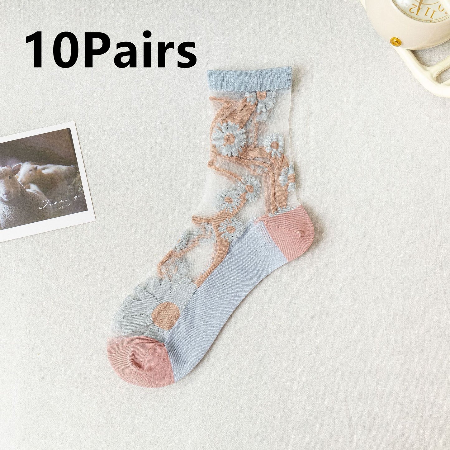 Dame Strømper af Glasfiber i Mellemlang Længde med Blomstermotiv