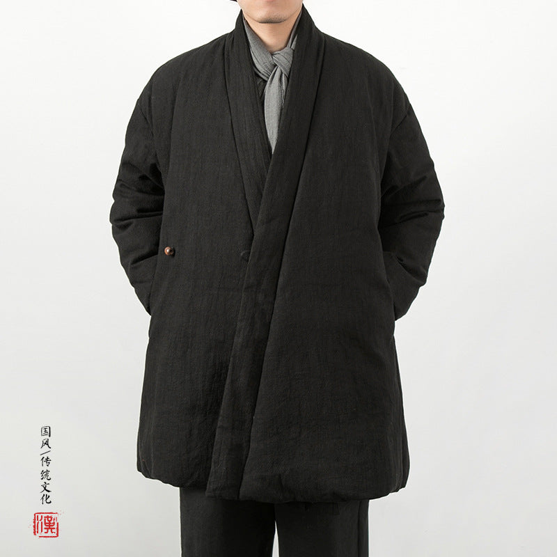 Mens New Chinese-Style Cotton And Linen Padded Jacket