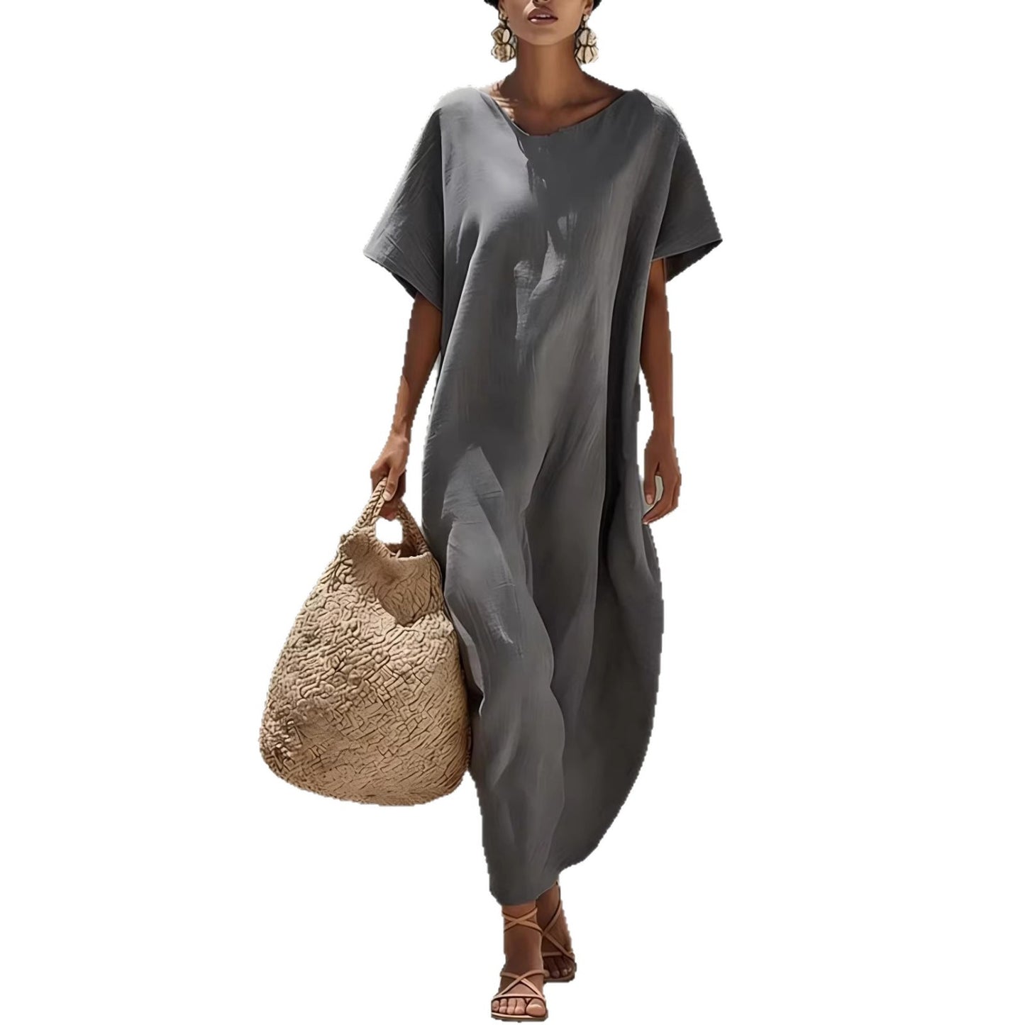 Solid-color Short-sleeve Minimalist Casual Dress