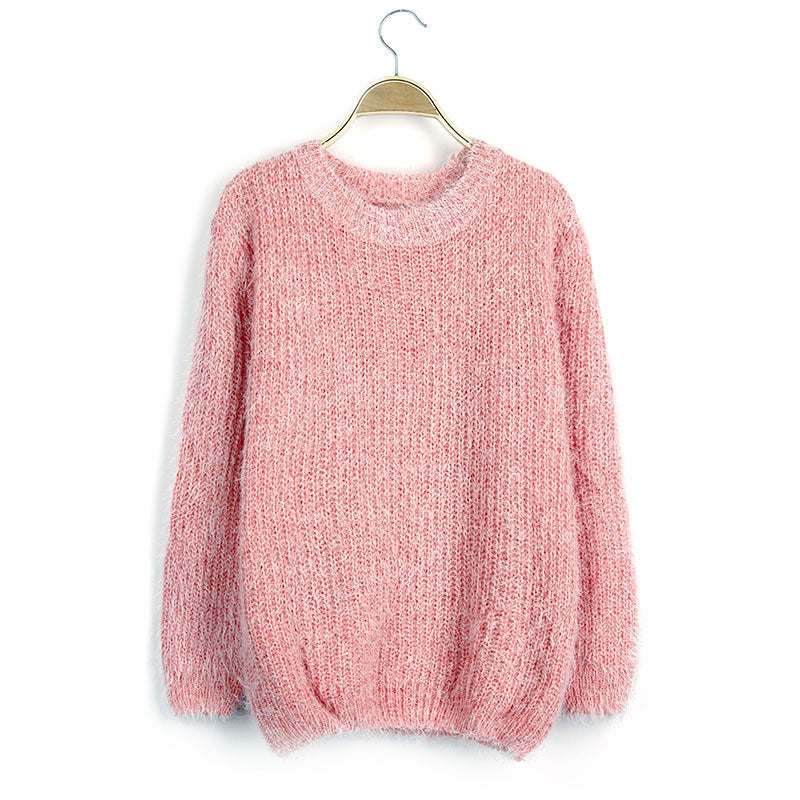 Women's Loose Candy Colored Mohair Pullover Sweater