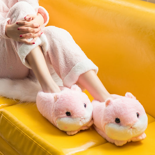 Cute Plush Cotton Slippers Women's Confinement Household