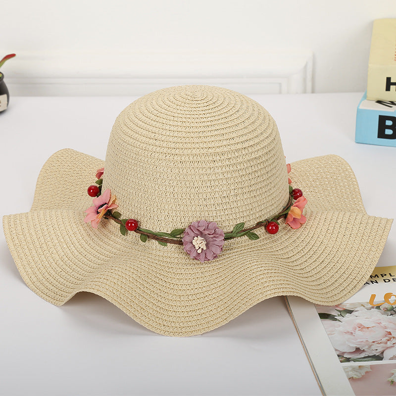 Women's Fashionable Simple Wave Sunshade Garland Big Brim Hat