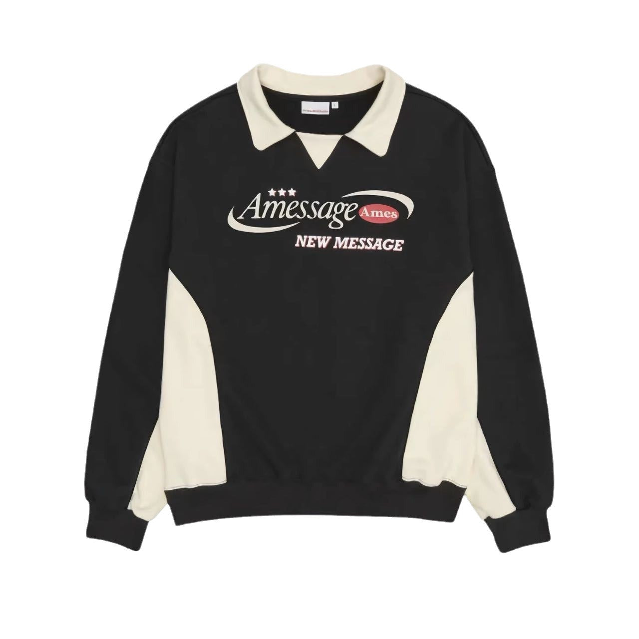 American Retro Jersey Stitching Lapel Couple Sweater Long Sleeve