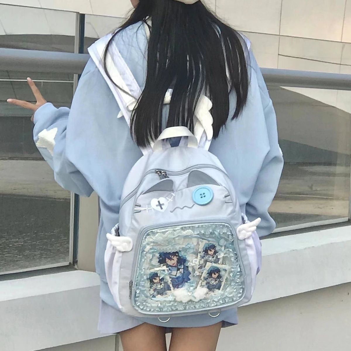 Japansk gennemsigtig preppy stil stor kapacitet afslappet rygsæk