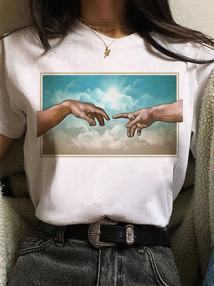 European And American Alphabet Print Short-sleeved T-shirt