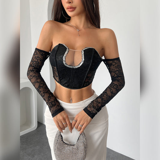Womens Slim-fit Off-shoulder Long-sleeve Backless Top