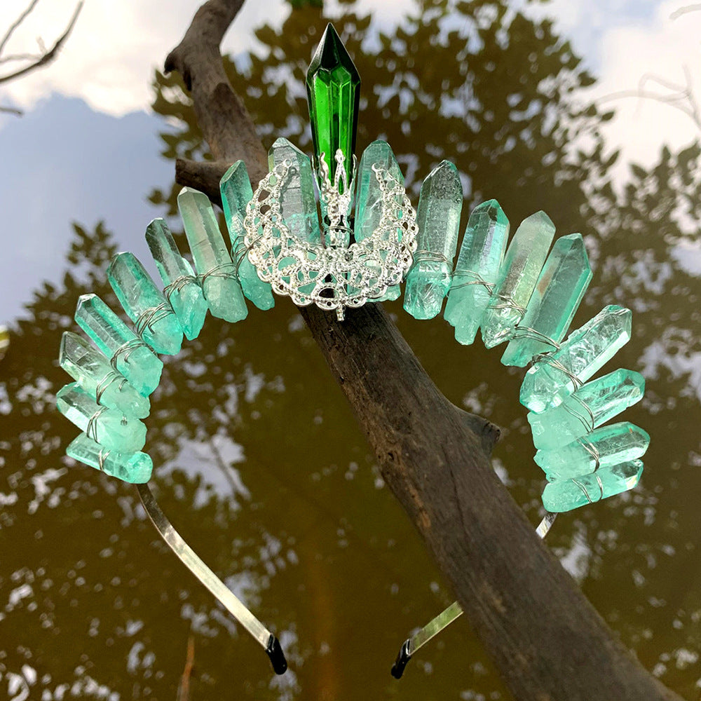 Natural Pure Handmade Crystal Hollow Moon In The South Column Crown Hair Band