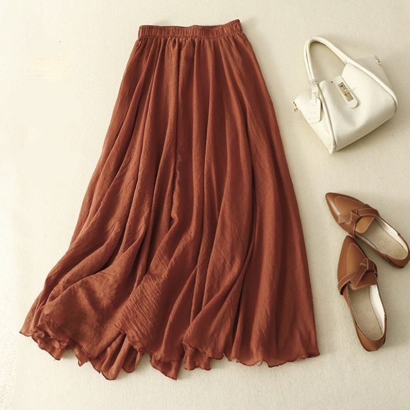 Womens Elastic-Waist Ruffle Double-Layer Skirt