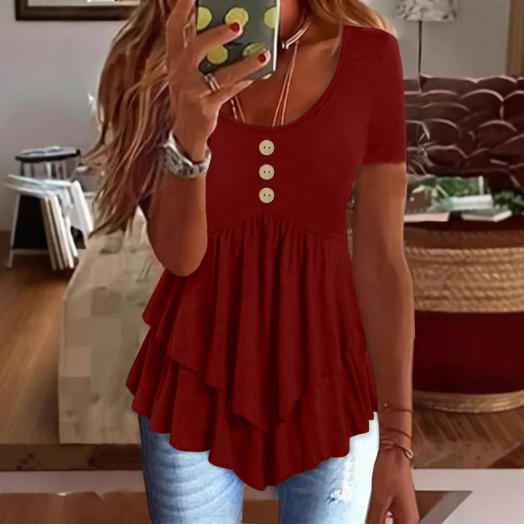 Fashion Three-button Casual Solid Color Short Sleeve