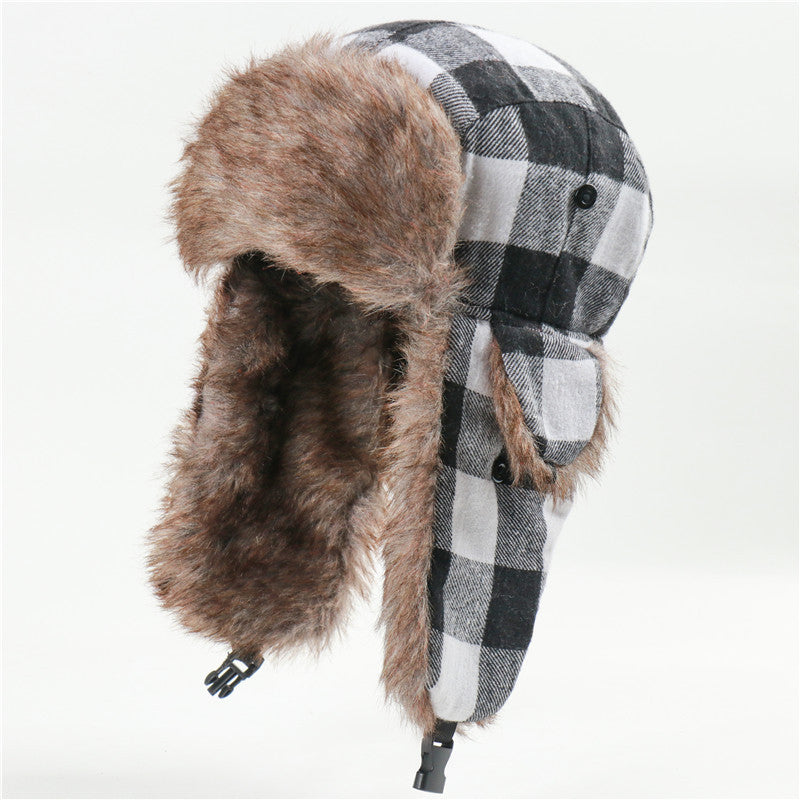 Men's And Women's Plaid Lei Feng Hat Windproof Outdoor Skiing