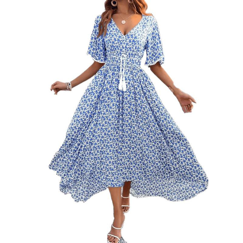 Womens V-Neck Elegant Chic Printed Dress