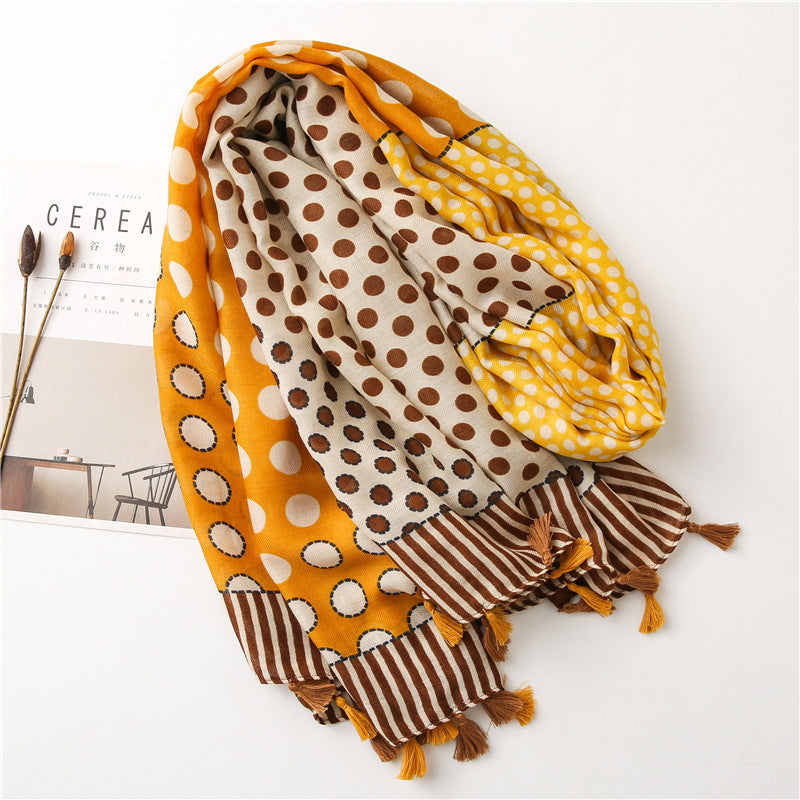 Arranged Cotton And Linen Stitching Long Scarf