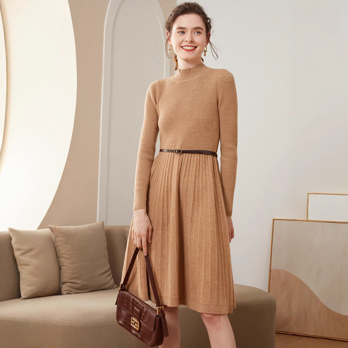 Mid-length Solid-color Slim-fit Base Skirt