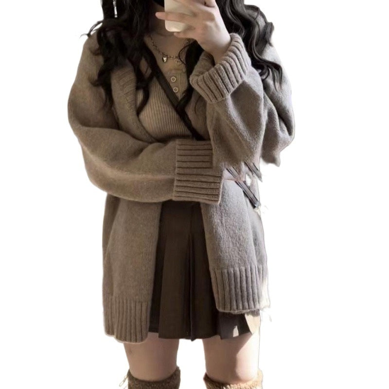 Plus Size Women's Set Lazy Style Retro Knit Sweater