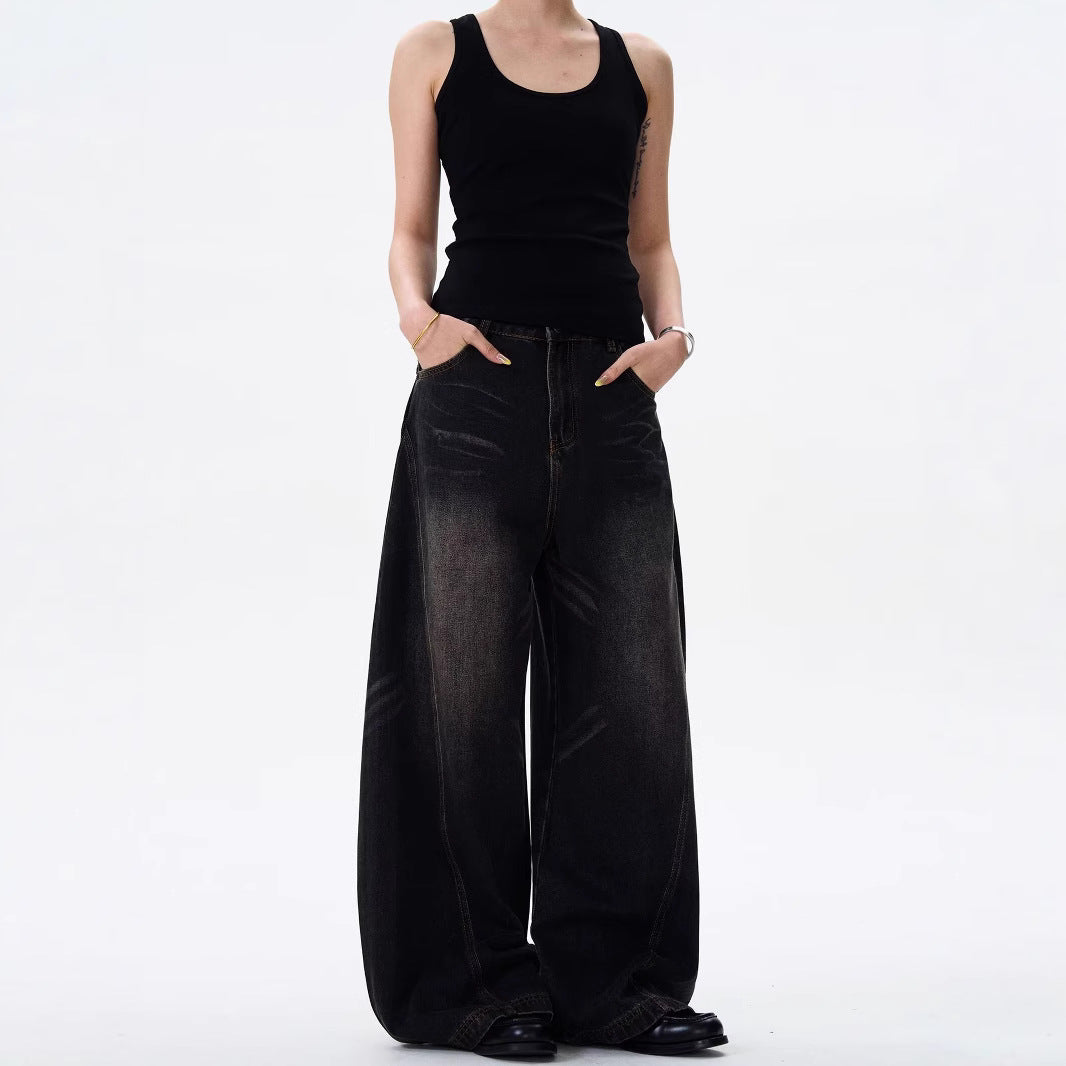 Retro Kat Skæg Machete Jeans Løse Lige Ben Vide Ben til Kvinder