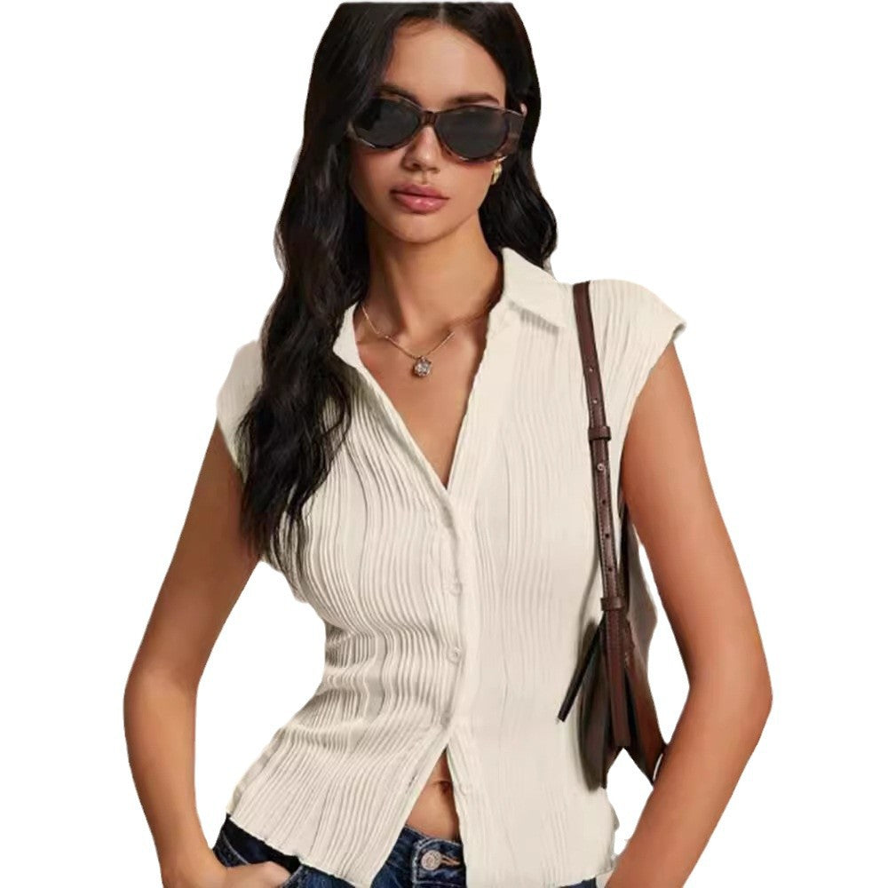 Simple Slim Vest V-neck Sleeveless Button Sweater