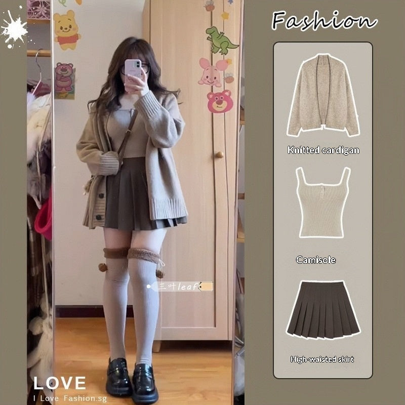Plus Size Women's Set Lazy Style Retro Knit Sweater