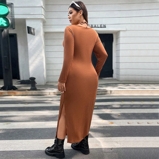 European And American-style Caramel-colored Halter Dress For Women