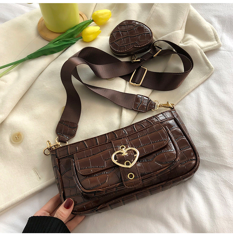 Tekstur Love Bag Dame Mode Bred Strop Skuldertaske