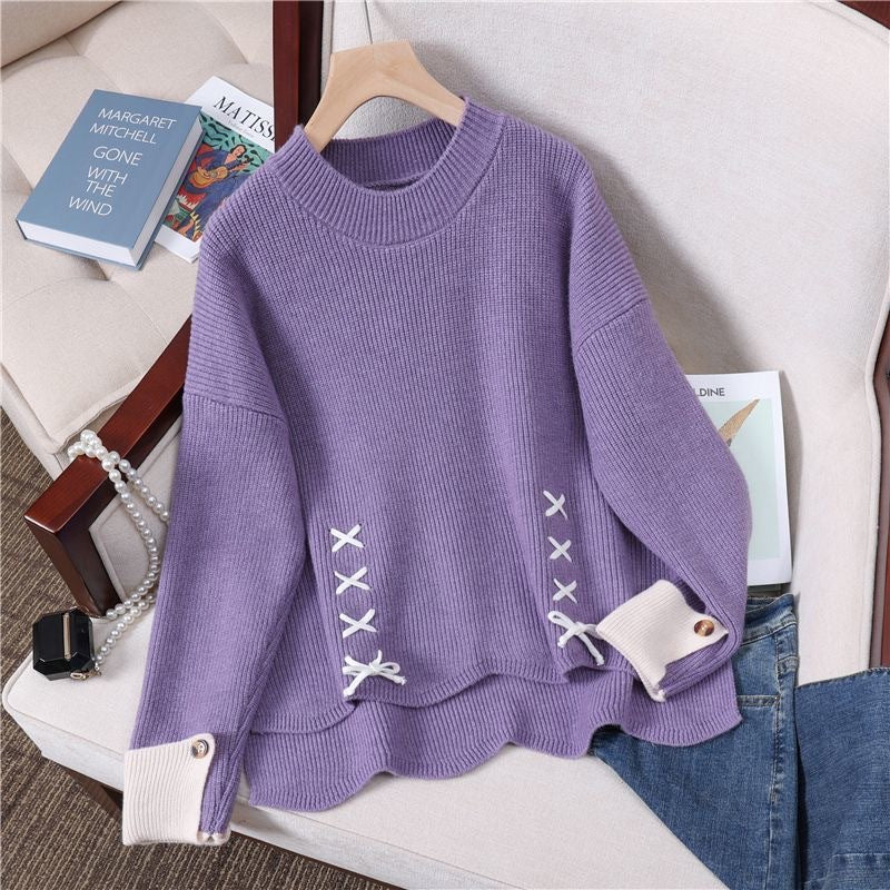 Women's French Style Bow Drawstring Knitted Sweater