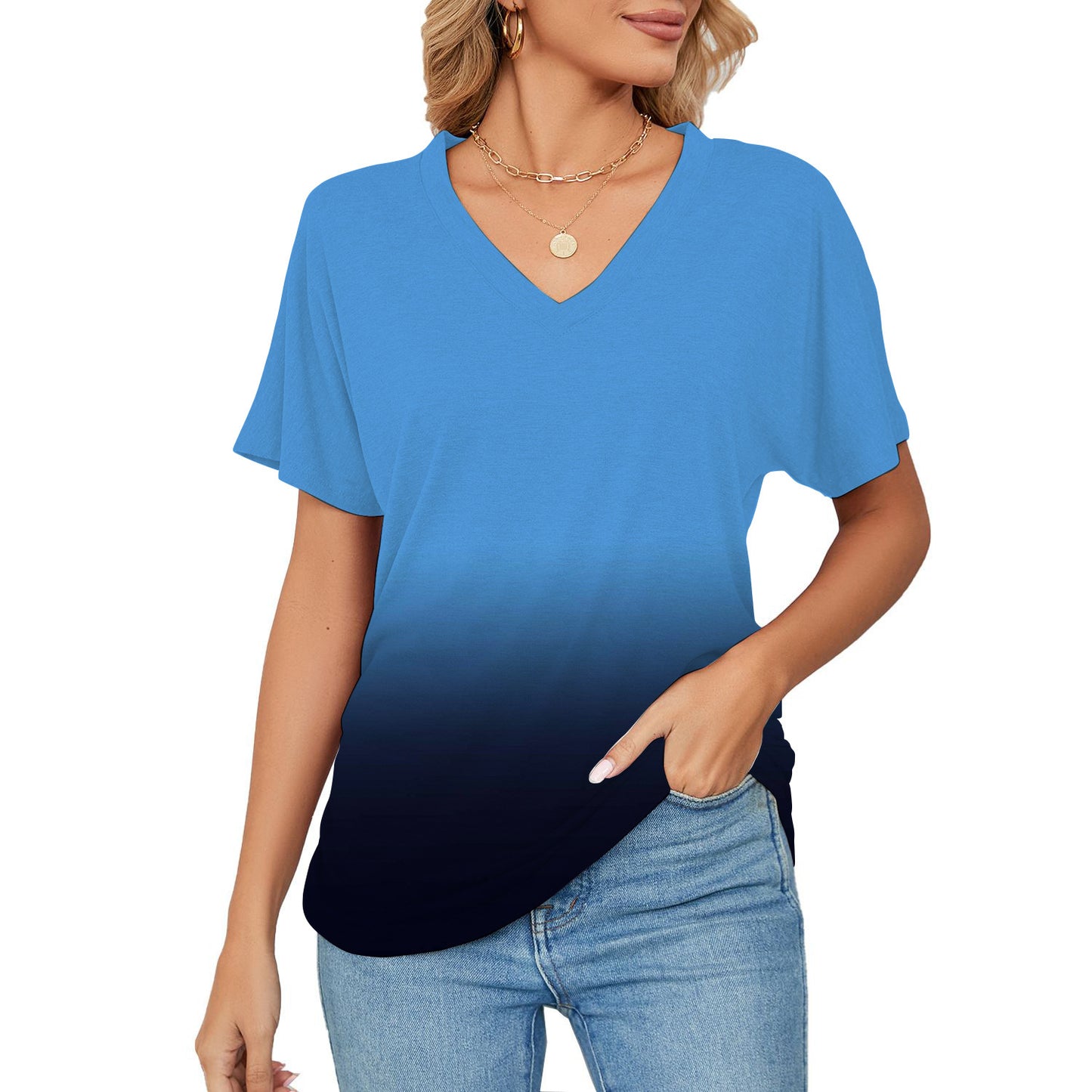 Women's T-shirt, Natural Plant And Floral Print, Casual V-neck Short Sleeves
