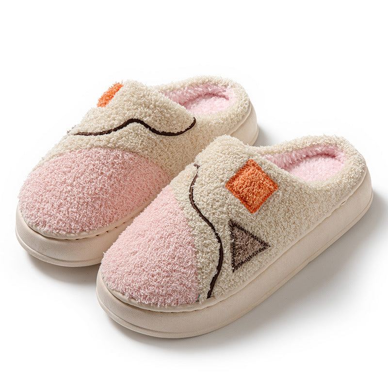 Color Matching Fashion Cotton Home Indoor Comfortable Wear-resistant Plush Warm Outdoor Couple Slippers