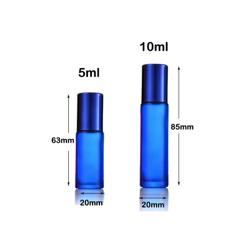 5Pcs 5/10Ml Portable Frosted Glass Essential Oil Roller Bottles Mini Refillable Roll on Vials W/ Opener Funnels for Aromatherapy