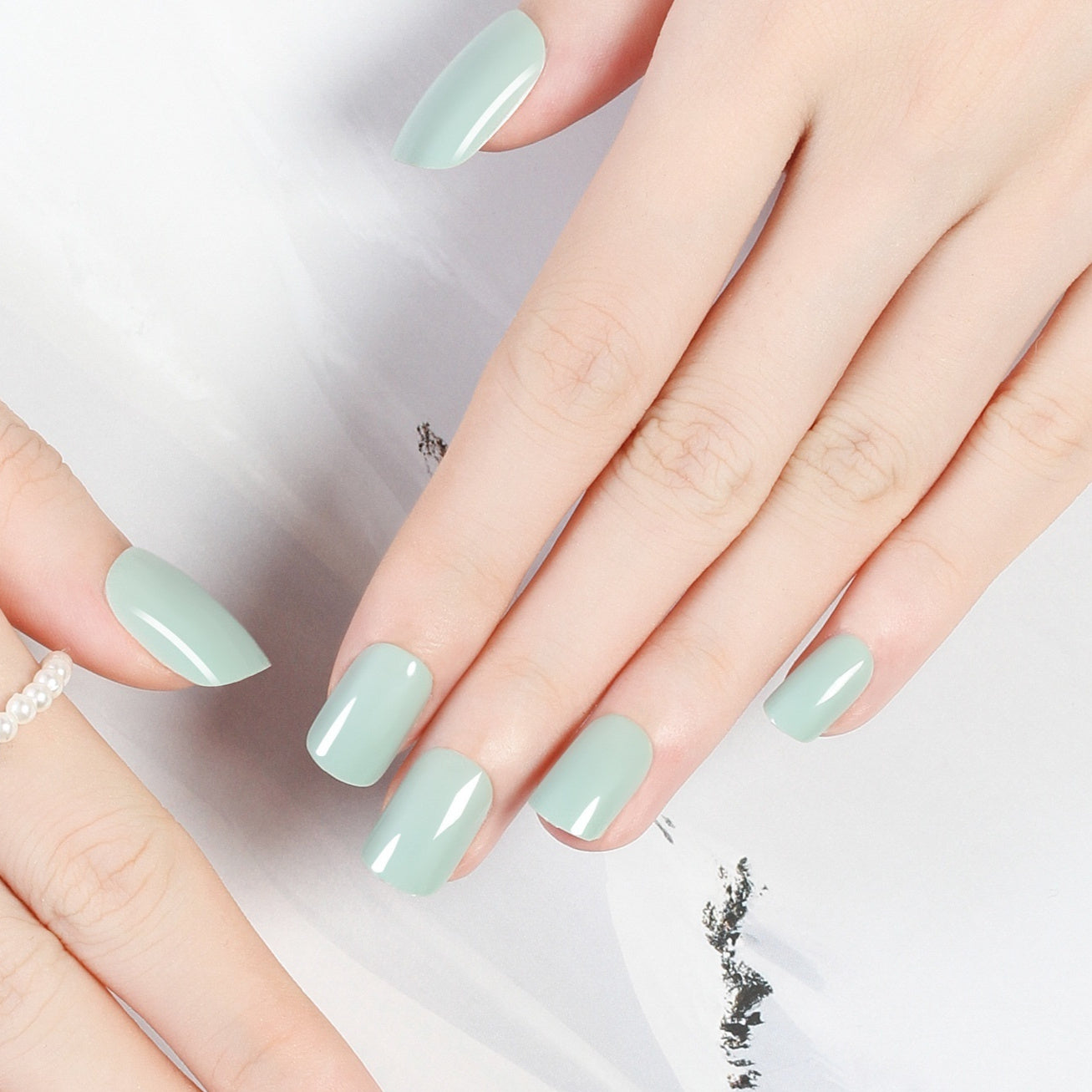 Short Square Head Solid Color Nail Stickers Finished Product 24 Pieces