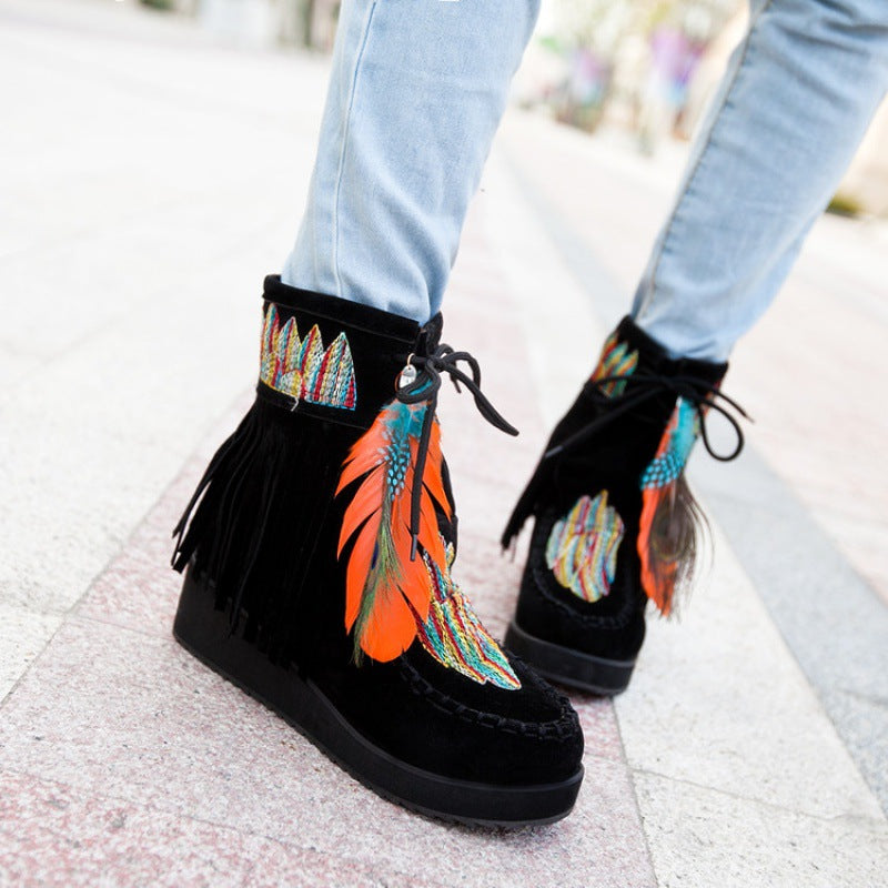 National Style Women Short Boots With Soles