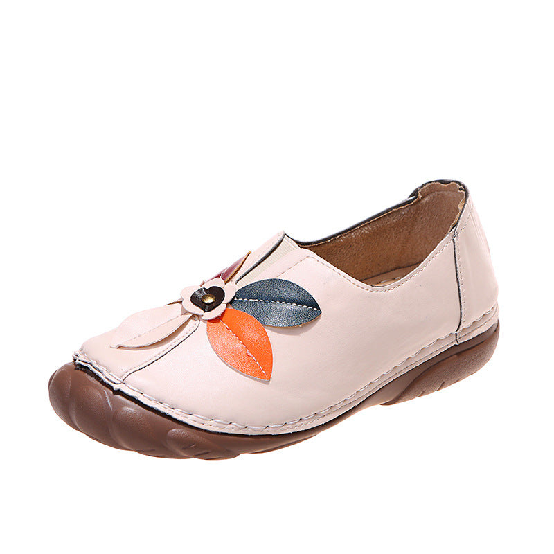 Retro Flower Round Toe Low-Top Loafers