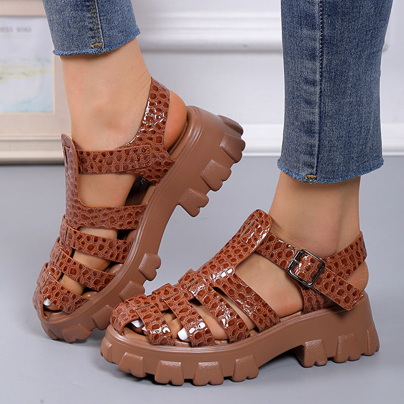 Women's Thick-soled Textured Sandals Weaving Hollow Loose