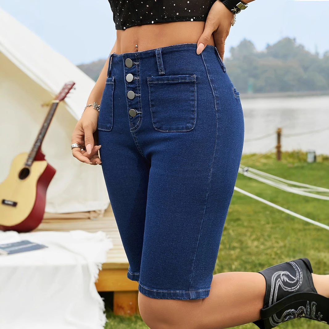 Casual Summer Button-Fly Stretch Denim Shorts