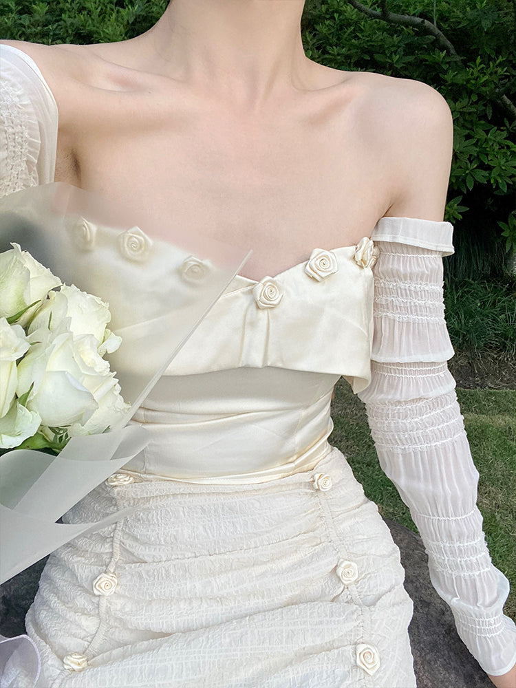 Original French Off Shoulder Sleeves And Bra Top