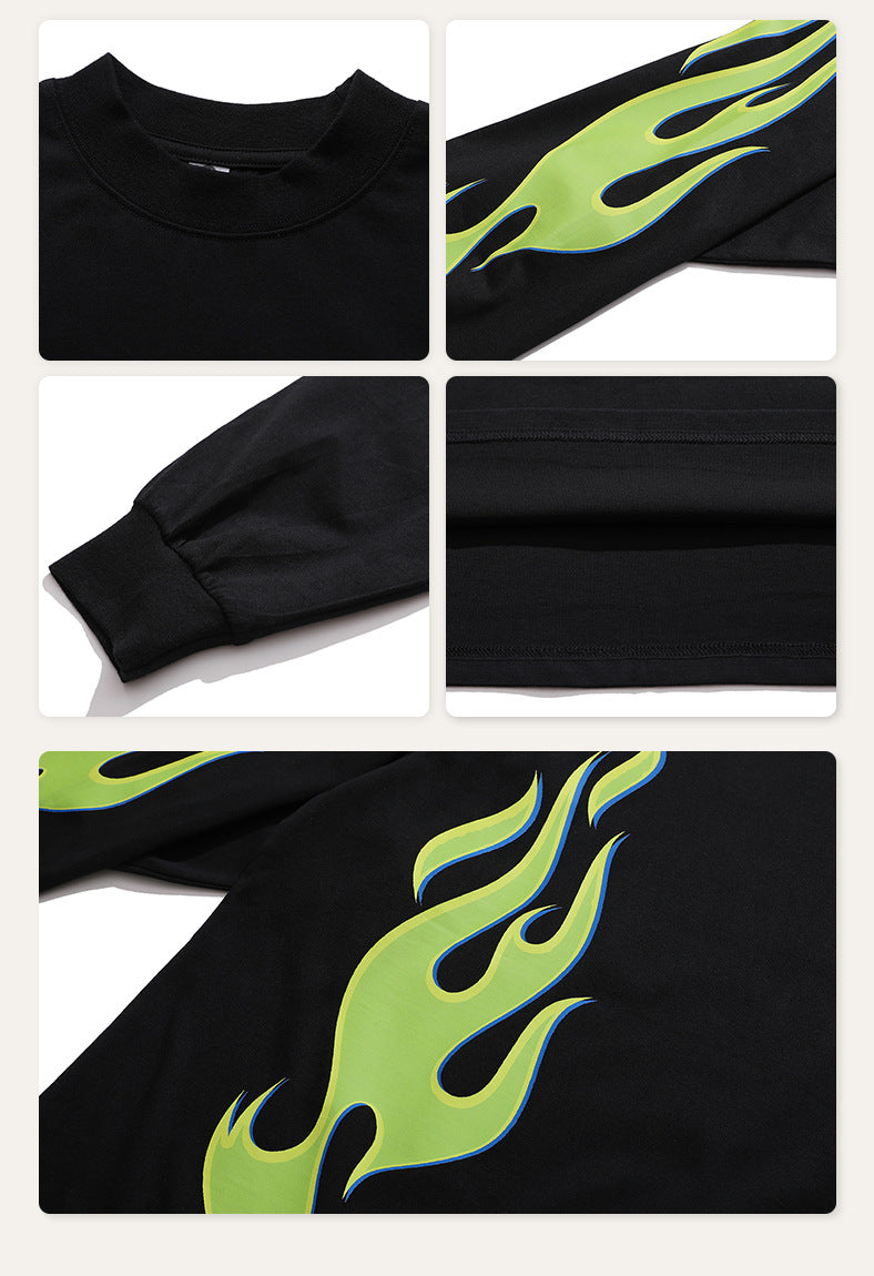Design Niche Green Flame Printed Long Sleeves