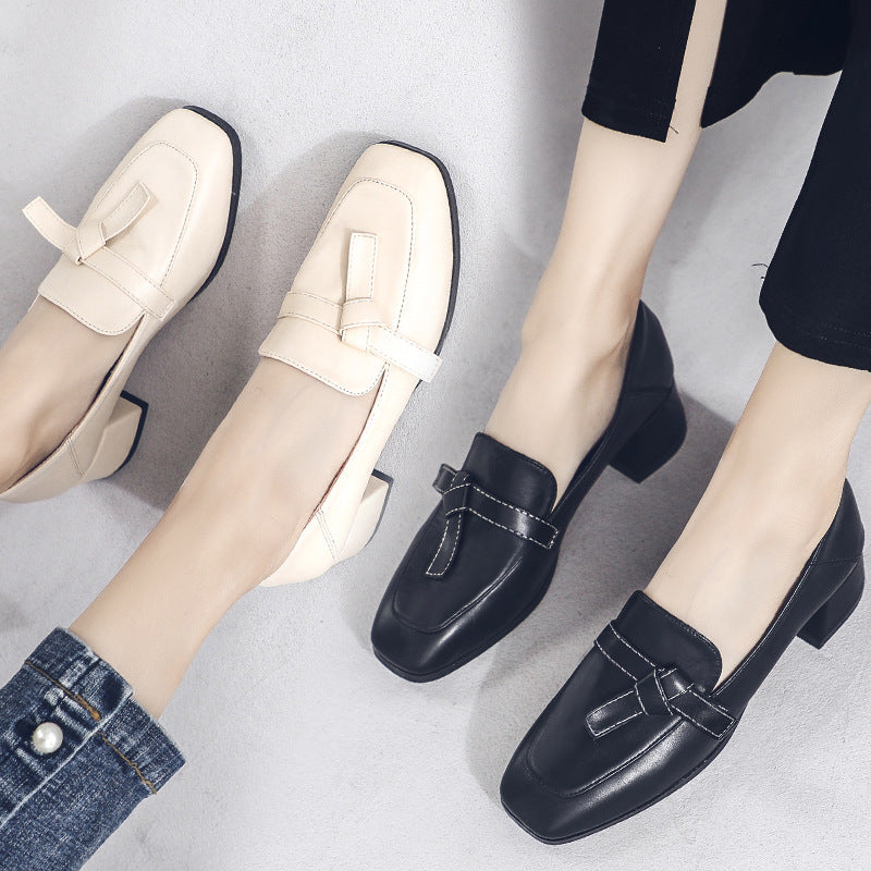 Leather Women's Thick Heel British College Style Single Shoes
