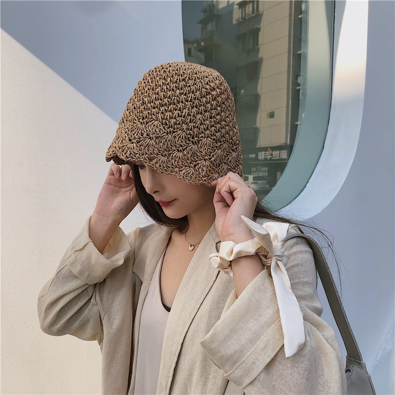 Summer Sun Protection Lace Straw Bucket Hat