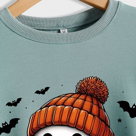 Mode Langærmet Milk Tea Græskar Flagermus Printet Rundhals Sweatshirt