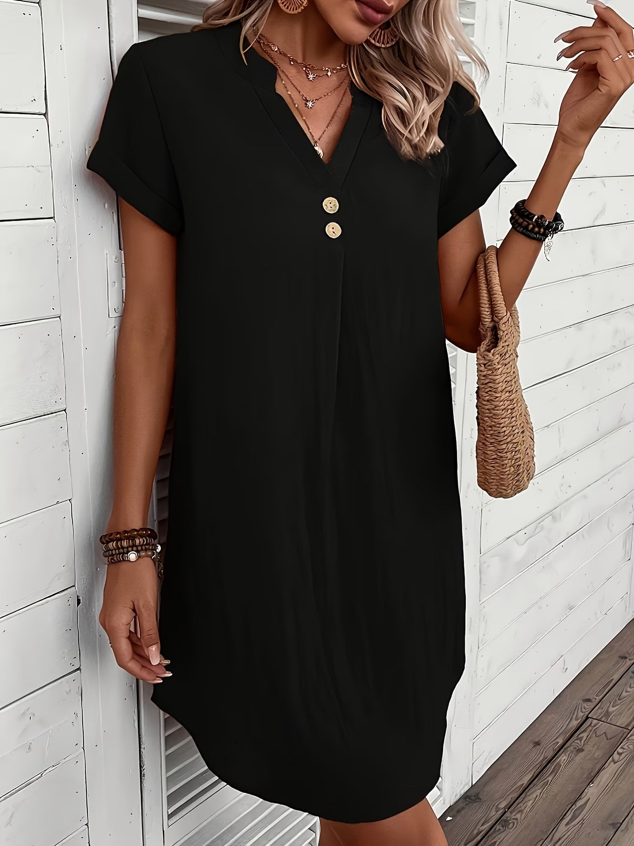 Solid-color Casual Dress Loose-fitting And Slimming