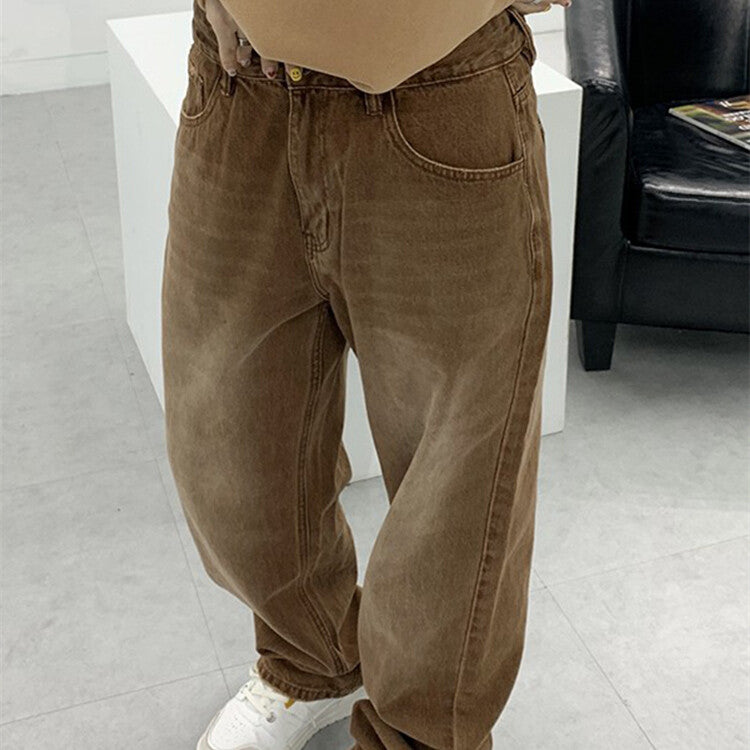 Women's Autumn And Winter Retro Brown Loose Casual Jeans