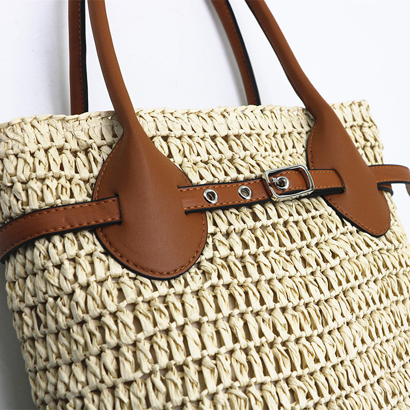 One Shoulder Camel Colored Commuting Woven Bag