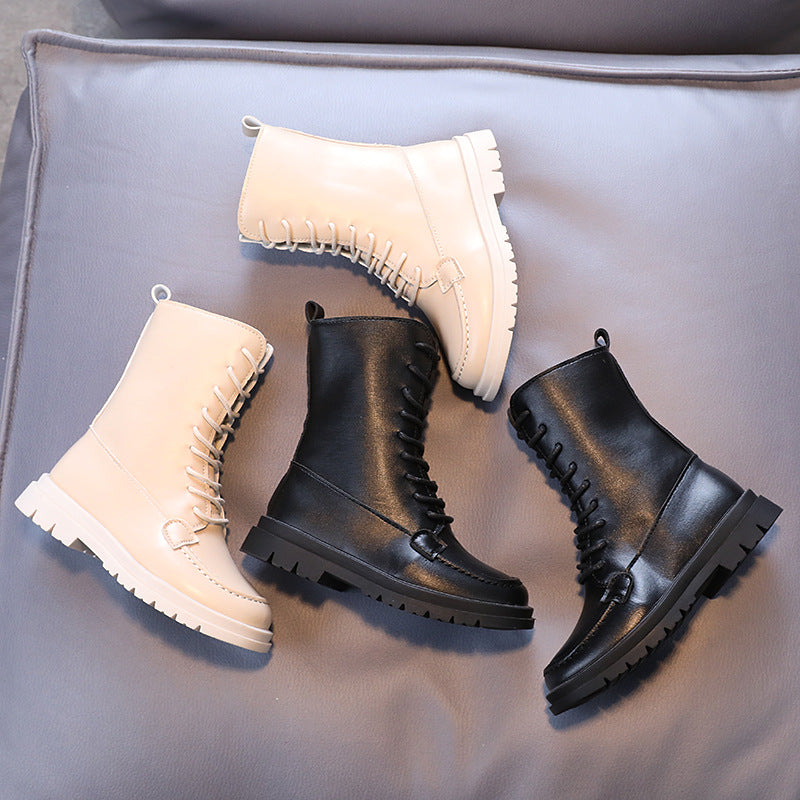 Single Boots All-match British Style Mid-tube Short Boots Medium And Large Children's Boots Children