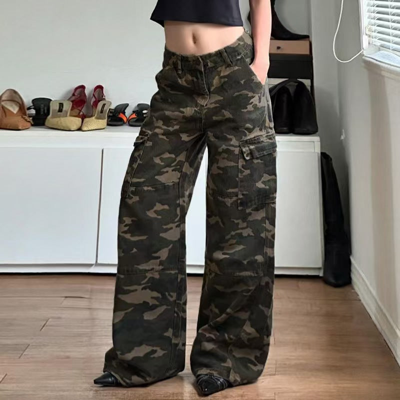 Løse camouflagearbejdsbukser med lommer