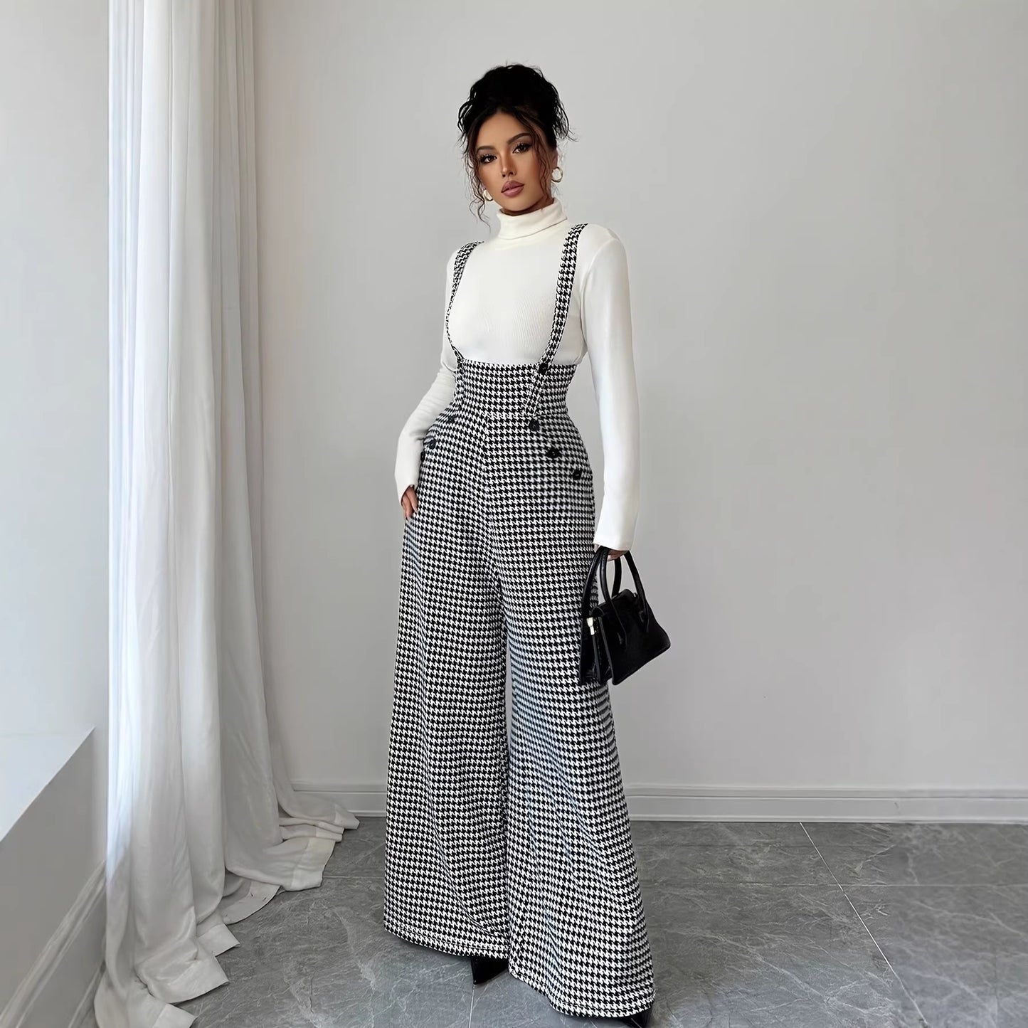 Fashionable Commuter Solid-Color Slim-Fit Sleeveless Suspender Jumpsuit