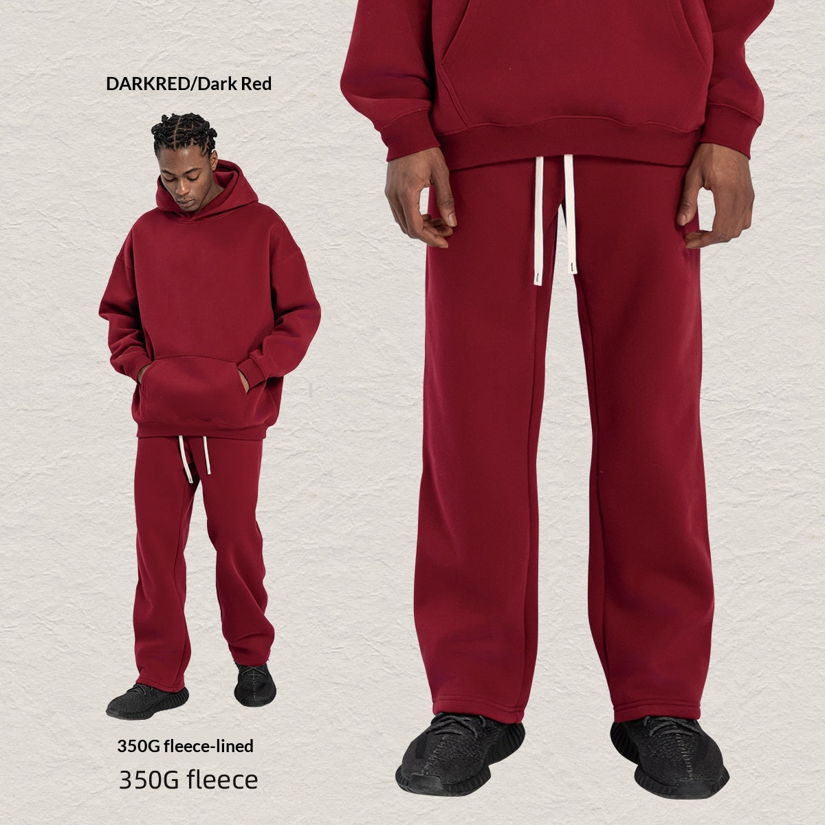 Men's Hooded Sweatshirt Fleece-lined Loose Sweatshirt Set