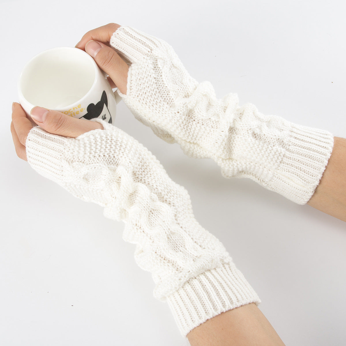 Men's And Women's Thick 8-line Hemp Pattern Fingerless Half-finger Wool Gloves