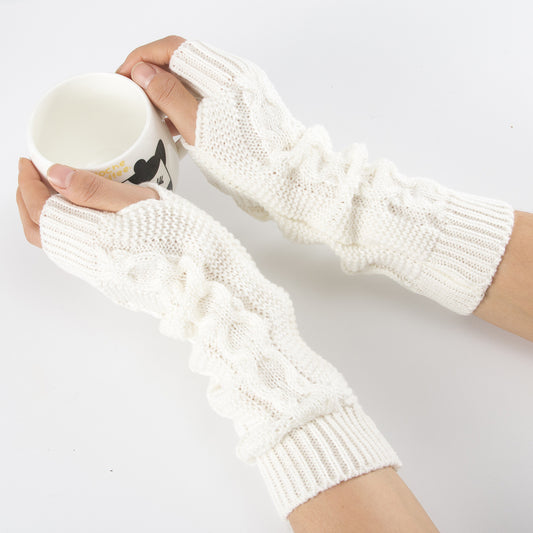 Men's And Women's Thick 8-line Hemp Pattern Fingerless Half-finger Wool Gloves